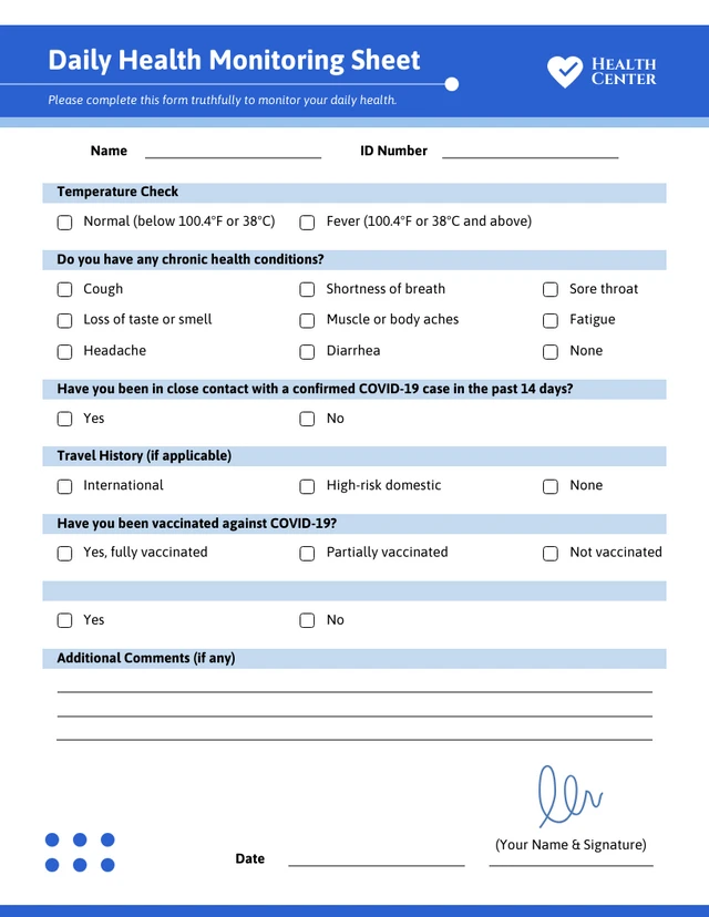 Simple Blue Health Forms Template