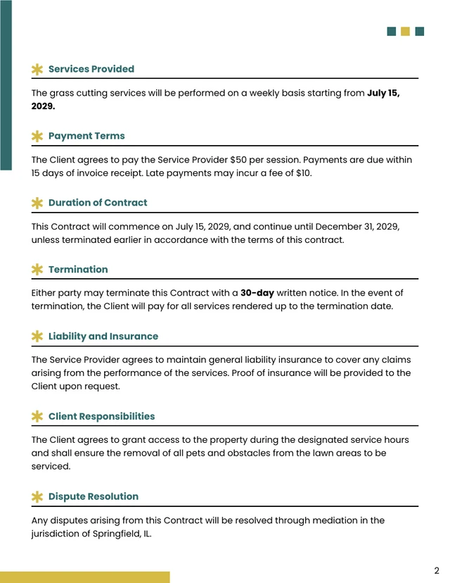 Grass Cutting Contract Template - Page 2