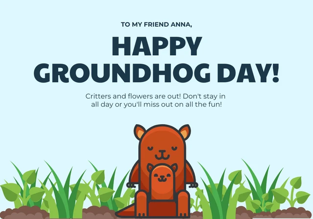 Light Blue Modern Fun Illustration Groundhog Day Card Template