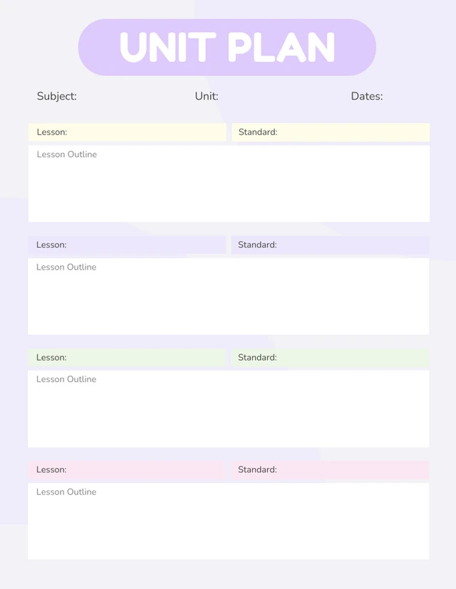 Soft Colorful Unit Plan Template