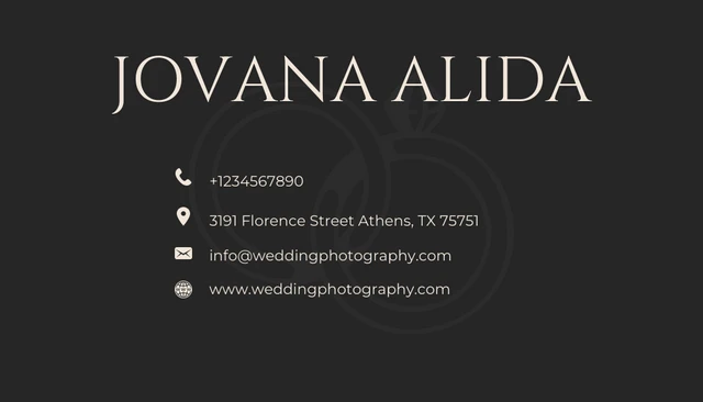 Black Classic Elegant Wedding Photographer Business Card - Page 2