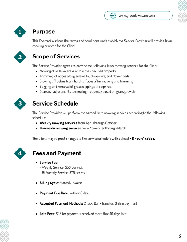 Lawn Mowing Contract Template - Page 2