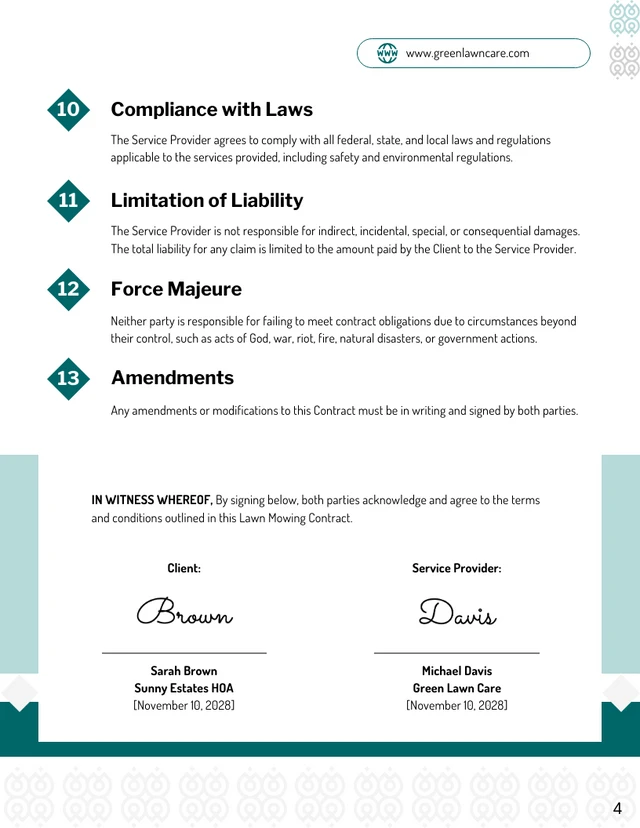 Lawn Mowing Contract Template - Page 4