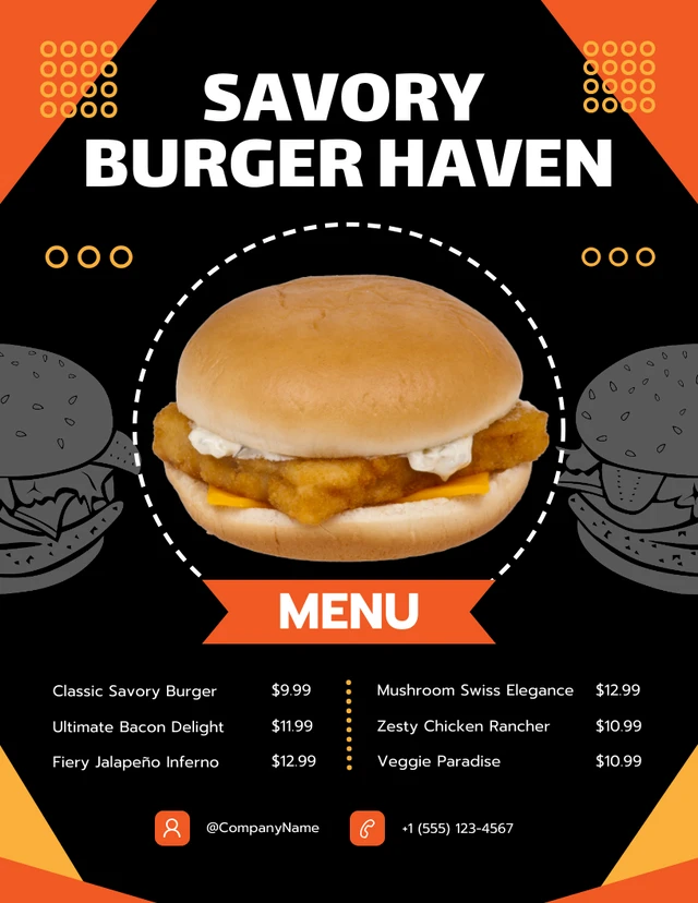 Black And Orange Geometric Burger Menu Template