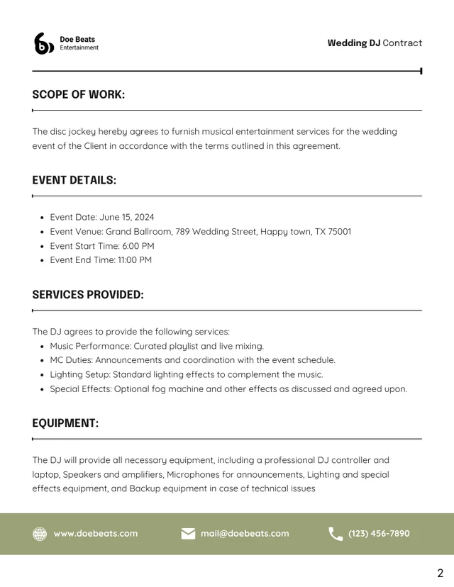 Wedding DJ Contract Template - Page 2