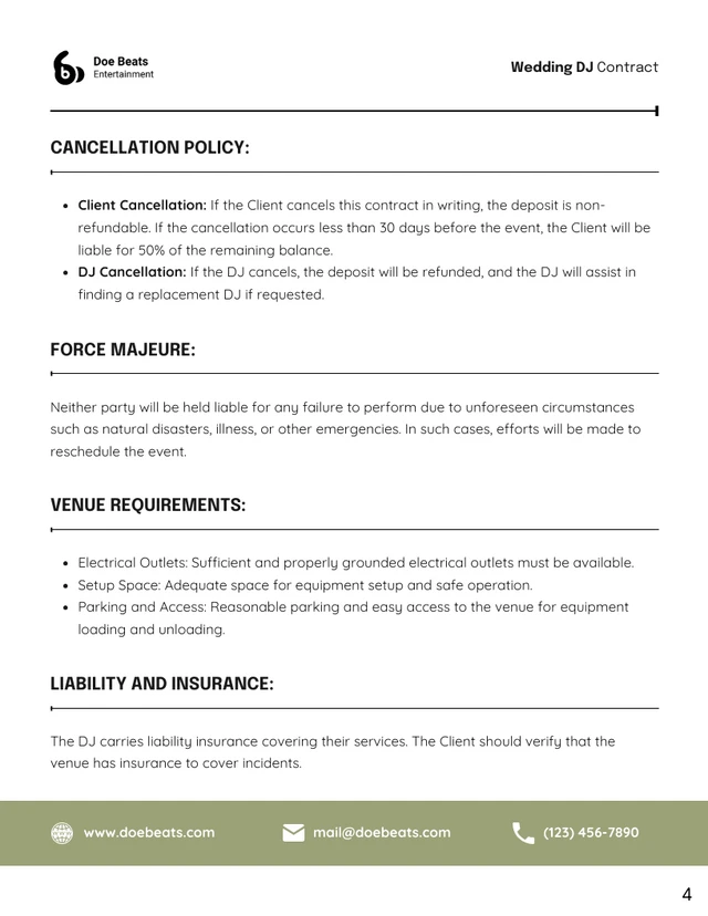 Wedding DJ Contract Template - Page 4