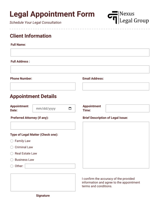 Brown and Grey Simple Appointment Form Template