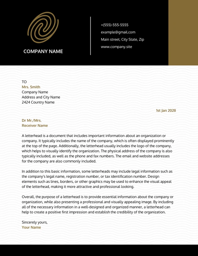 White Brown Black Modern Company Letterhead Template
