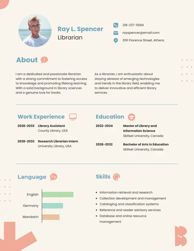 Cream Blue Pink Academic Resume Template