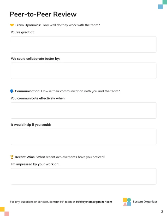 Peer-to-Peer Review Human Resource Form Template - Page 2