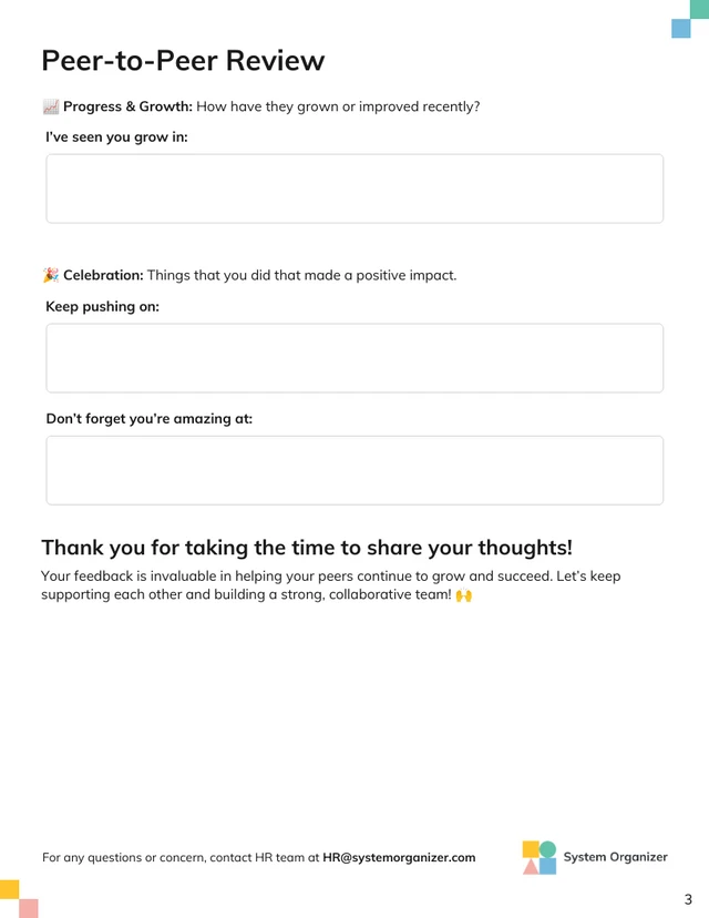 Peer-to-Peer Review Human Resource Form Template - Page 3