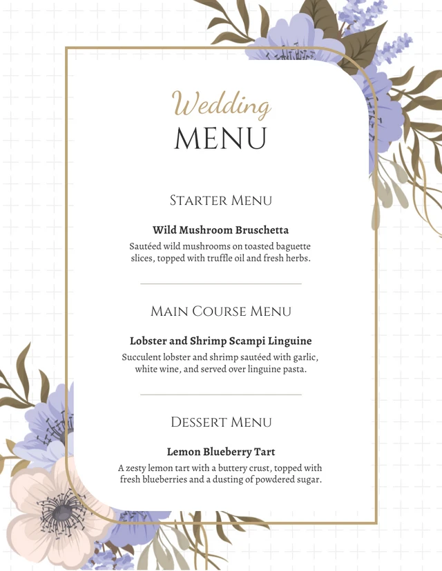 White Minimalist Floral Wedding Menu Template