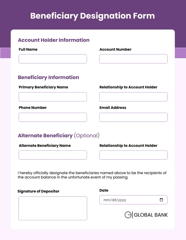 Purple and White Simple Modern Banking Form Template