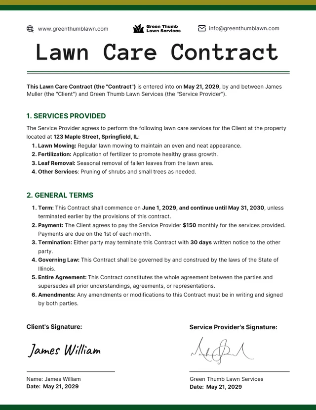 Lawn Care Contract Template