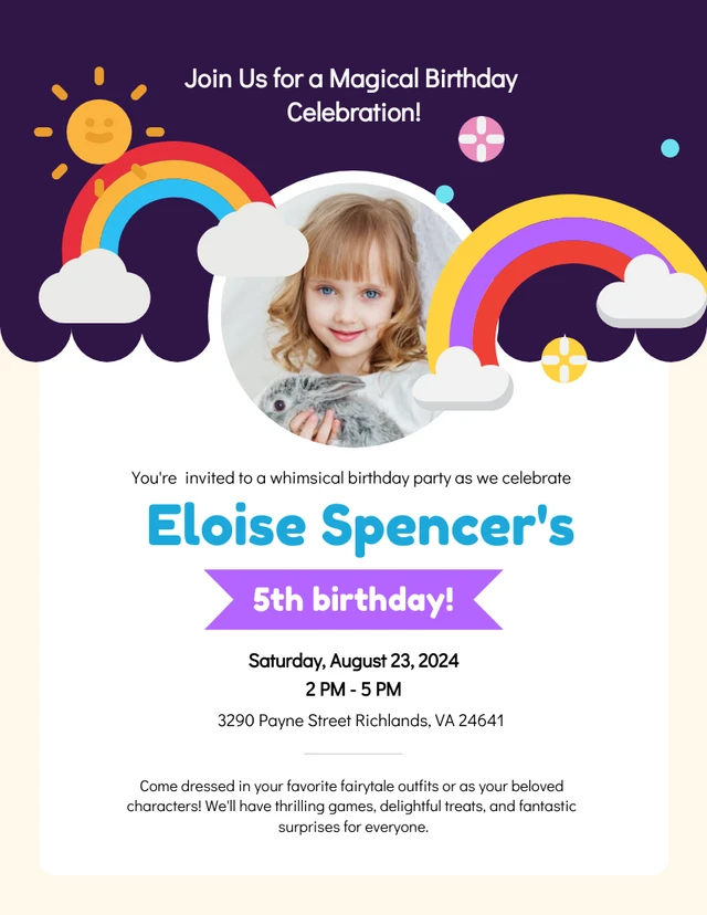 Colorful Rainbow Birthday Invitation Template