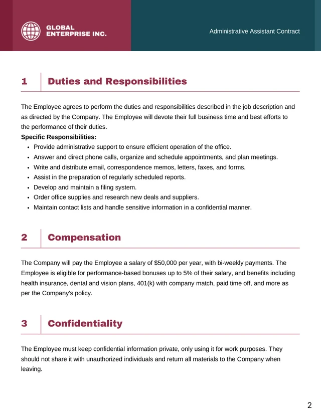 Administrative Assistant Contract Template - Page 2