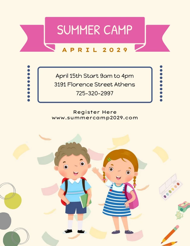 Light Yellow Playful Illustration Summer Camp Kids Poster Template