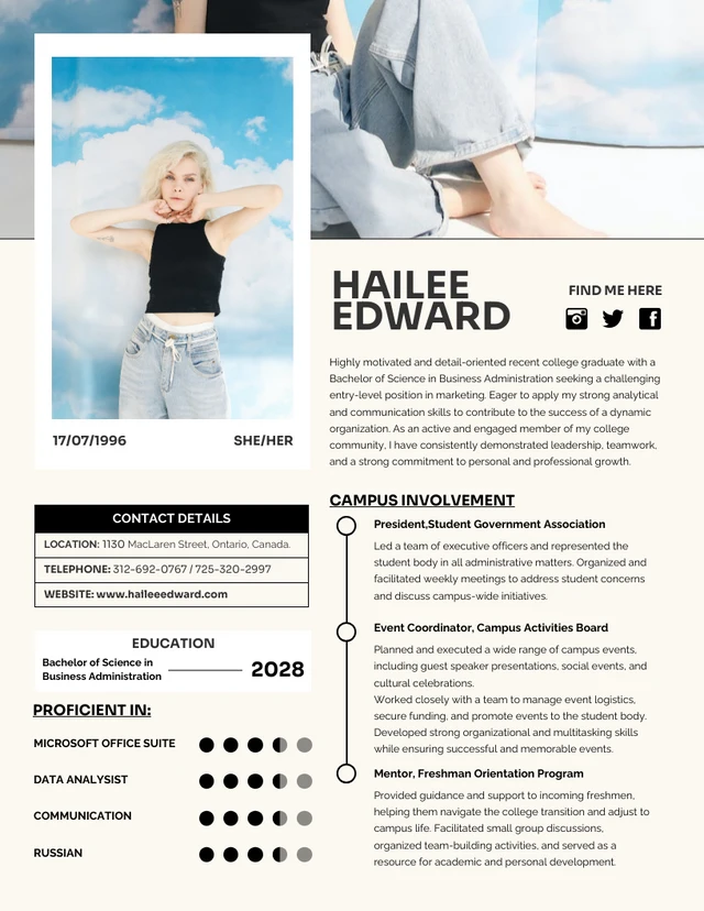 Cream Simple Freshly Graduated Academic Resume Template