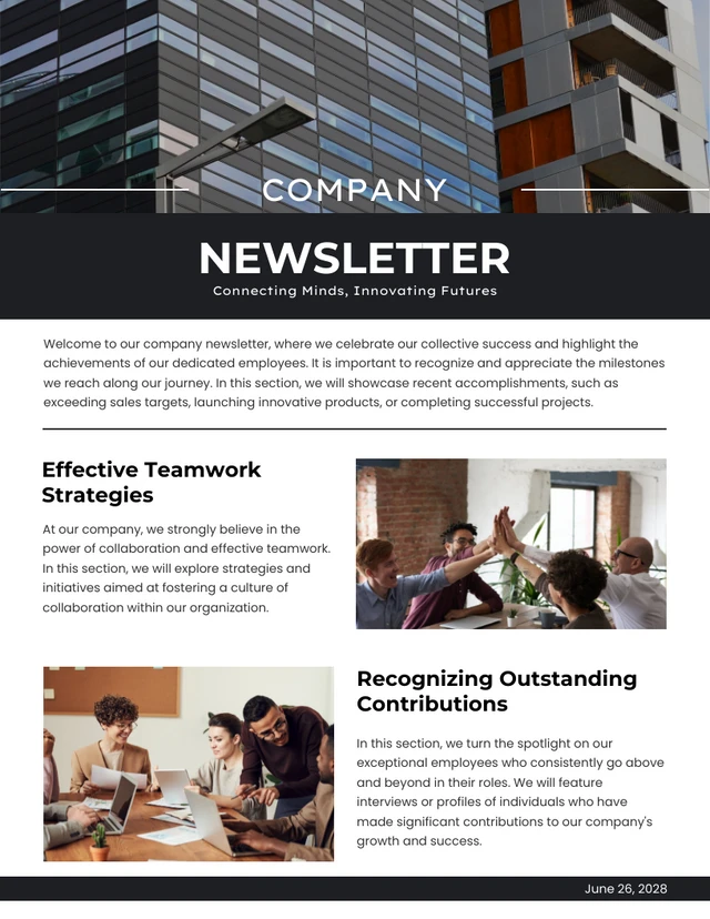 Modern Minimalist Black and White Company Newsletter Template