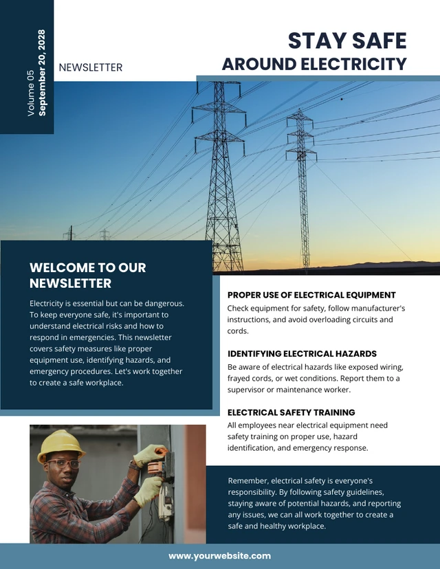 Dark Purple Safety Electrical Worker Newsletter