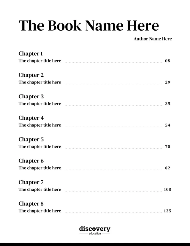 Online Book Table of Contents Example Template