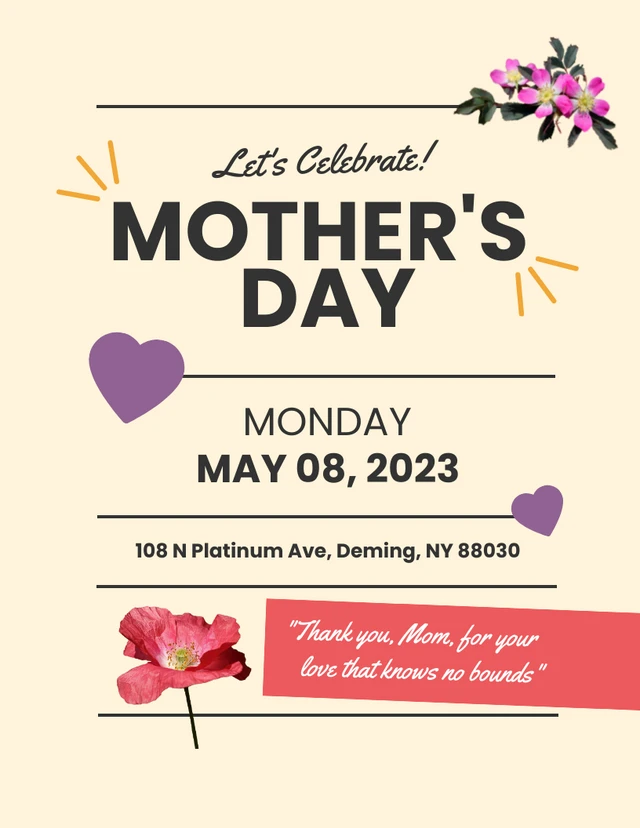 Simple Pink Mother's Day Flyer Template
