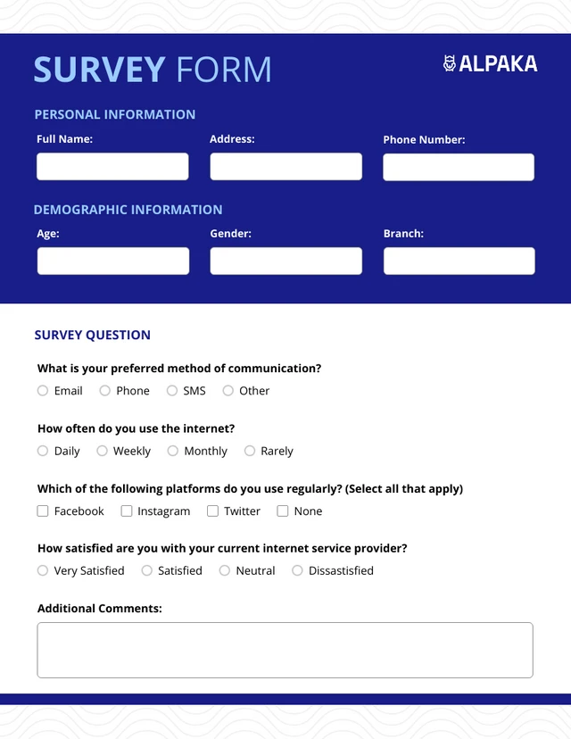 White and Blue Clean Survey Form Template