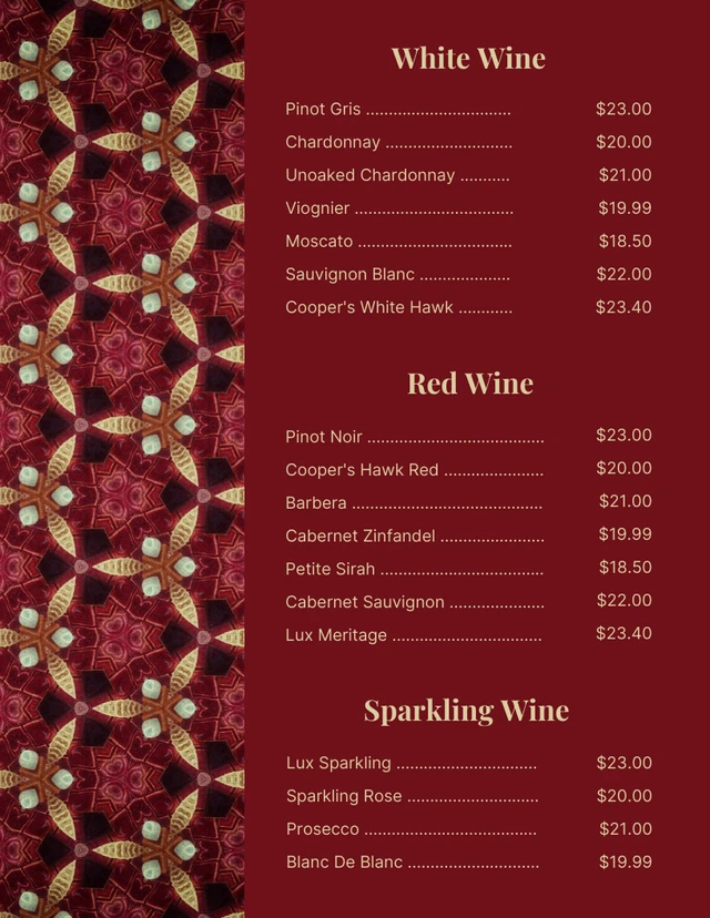 Red Classic Vintage Wine Menu Template