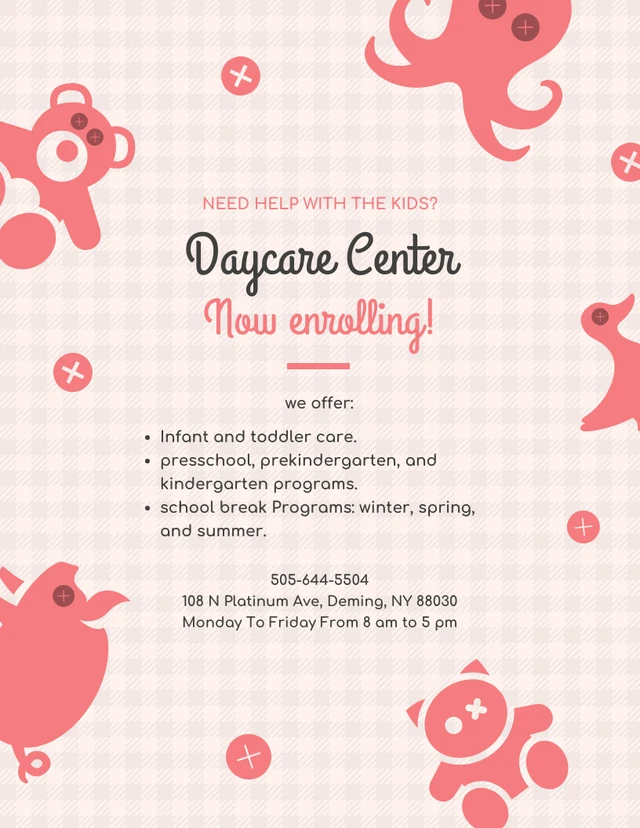 Simple Cute Pink Doll DaycareFlyer Template
