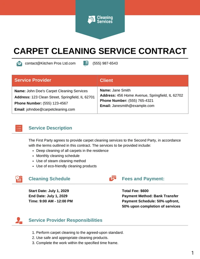 Carpet Cleaning Contract Template - Page 1