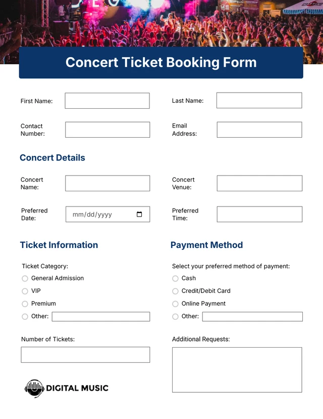 Simple Blue Booking Form Template