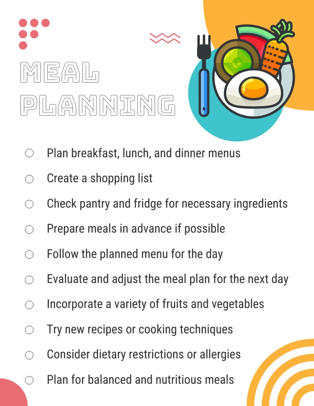 White Modern Playful Illustration Daily Meal Plane Checklist Template