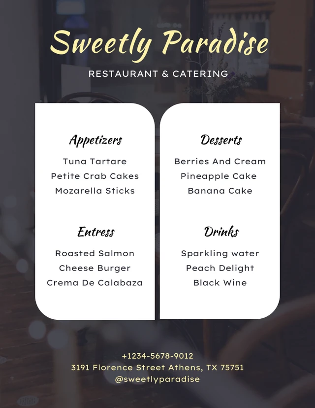 Simple Photo Catering Restaurant Menu Template