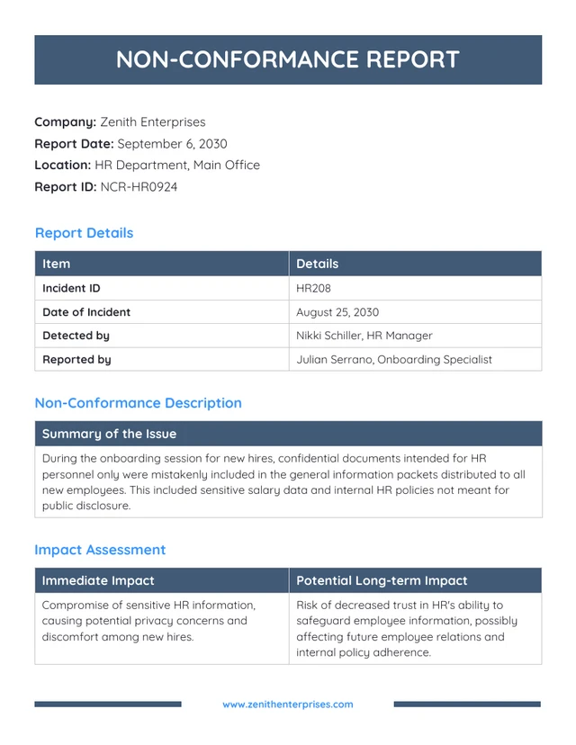 Non Conformance Report Template - Page 1