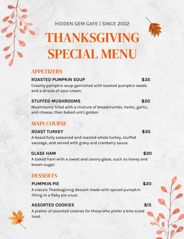 Light Grey Modern Texture Thanksgiving Special Menu Template