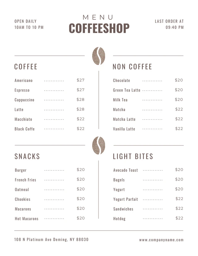 White Minimalist Coffee-Shop Menu Template