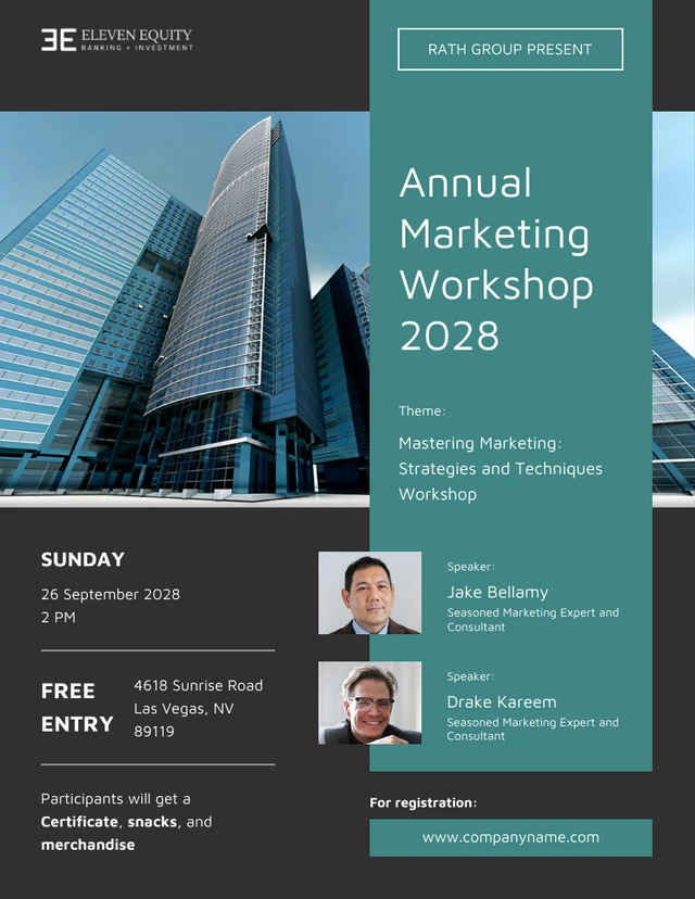 Clean Black and Teal Marketing Workshop Flyer Template
