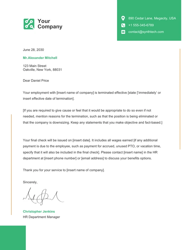 Green Design Termination Termination Letter Template