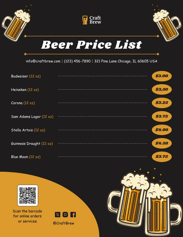 Beer Price List Template