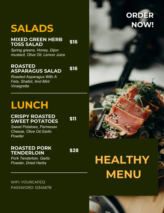 Dark Green Modern Healthy Menu Flyer