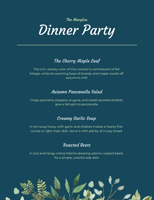 Blue And Yellow Simple Dinner Party Menu Template