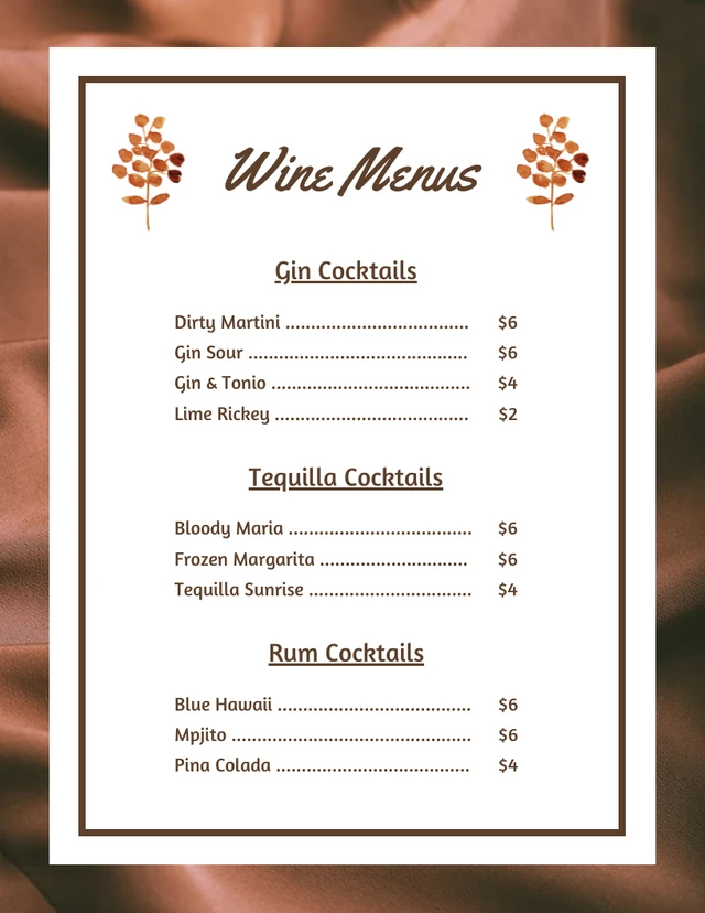 Brown Modern Texture Wine Menu Template