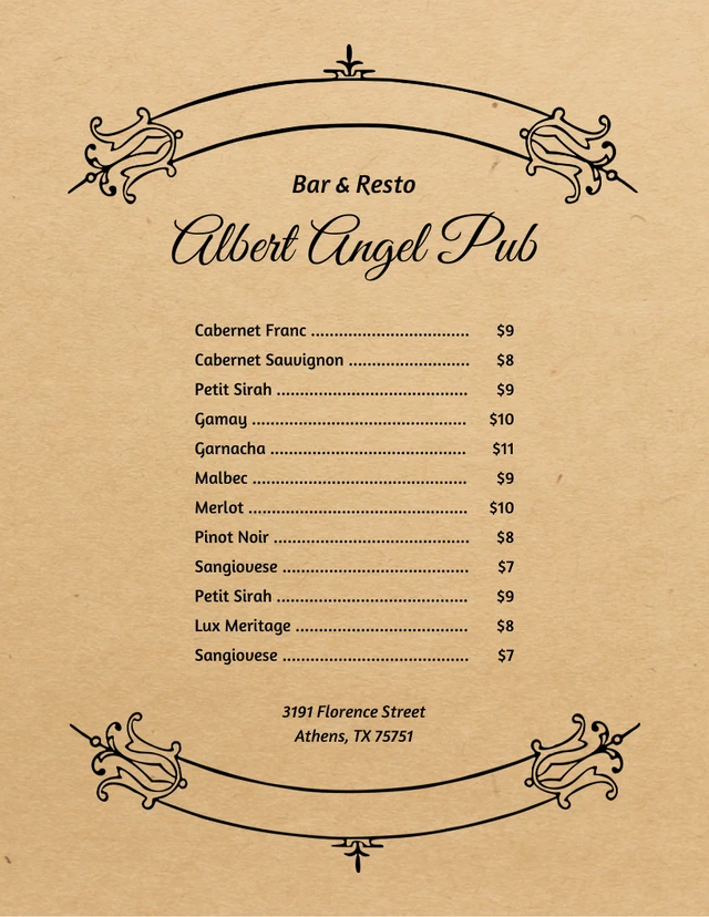 Light Brown Simple Vintage Retro Wine Menu Template