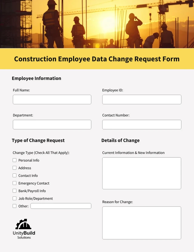 Yellow and Grey Simple Construction Form Template