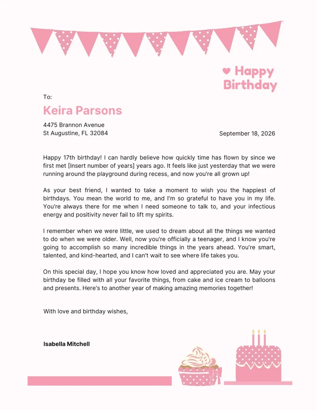 Soft Pink Birthday Greeting Letterhead
