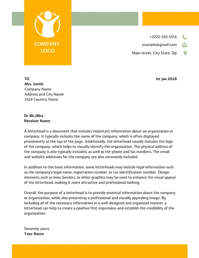 Green And Yellow Modern Creative Letterhead Template
