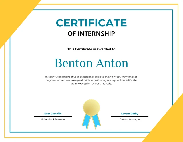 White And Yellow Minimalist Geometric Internship Certificate Template