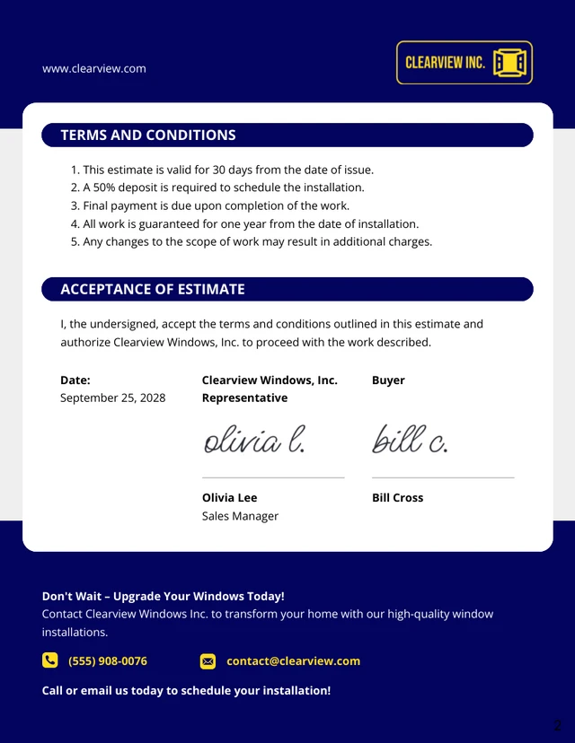 Window Estimate Template - Page 2