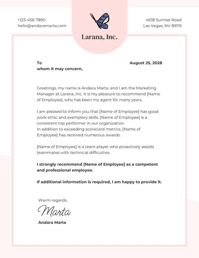 Light Pink Modern Elegant Recommendation Letters Template