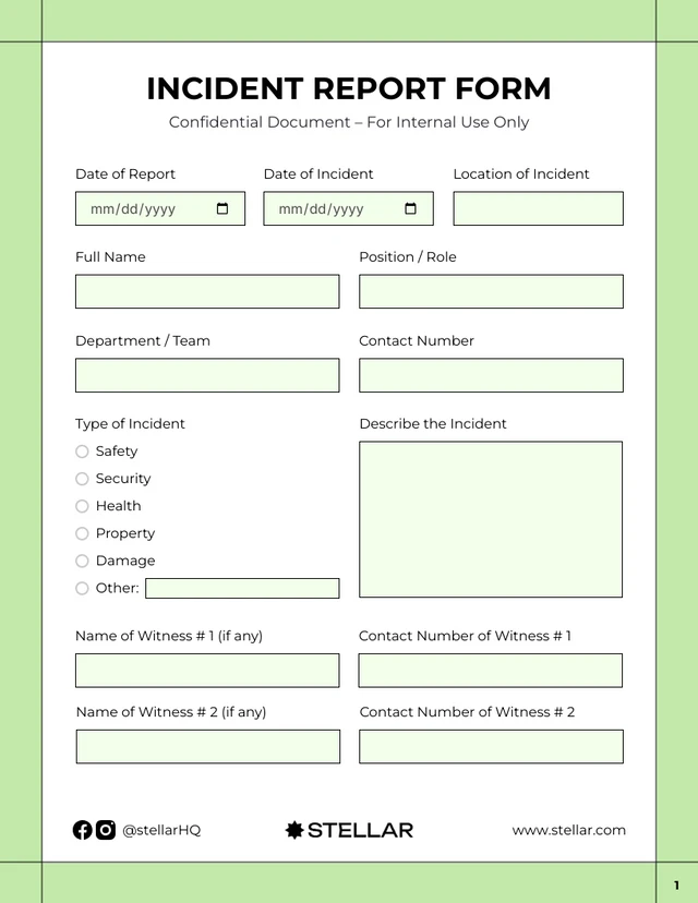 Light Green Incident Report - Page 1